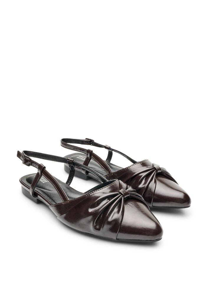 Slingback with bow detail and patent look, Brown, Packshot