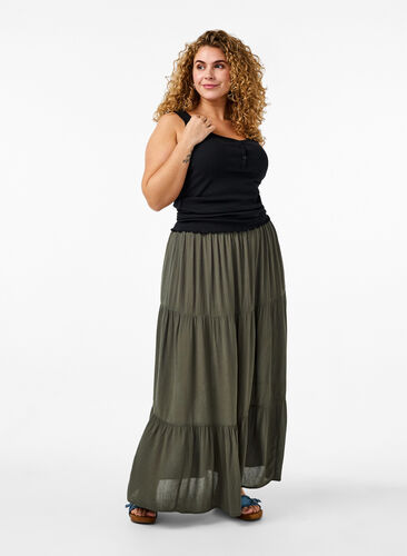 Long skirt with elasticated waist, Thyme, Model image number 0