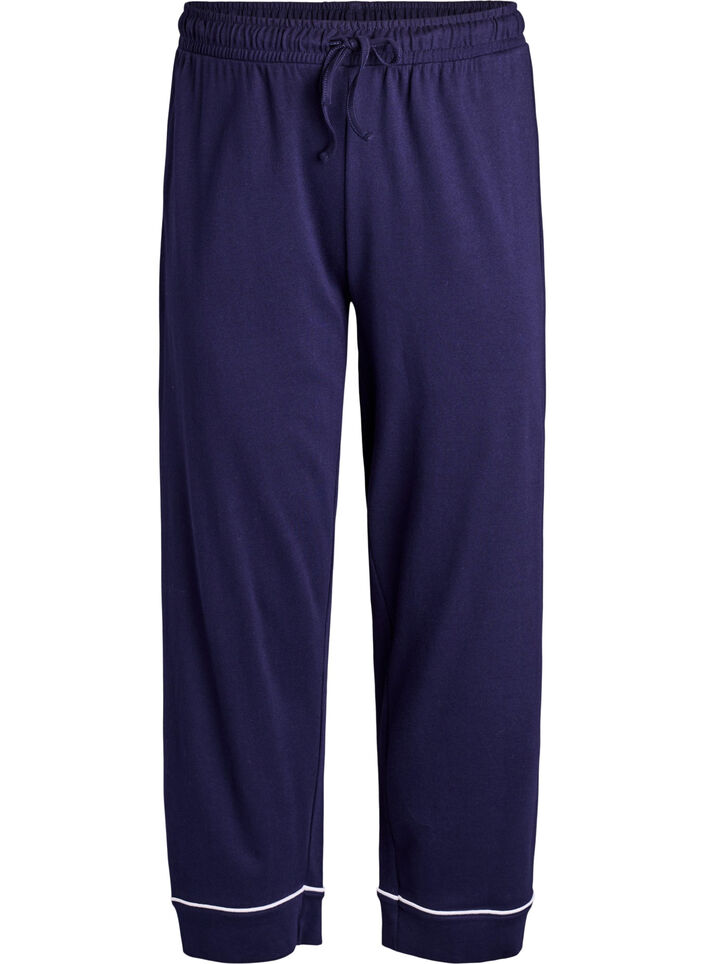 Cotton pyjama trousers with high waist, Blue, Packshot image number 0