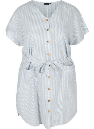 Striped shirt dress in cotton with pockets, Country Blue Stripe, Packshot image number 0