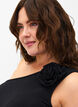 One-shoulder top with rose, Black, Model image number 2