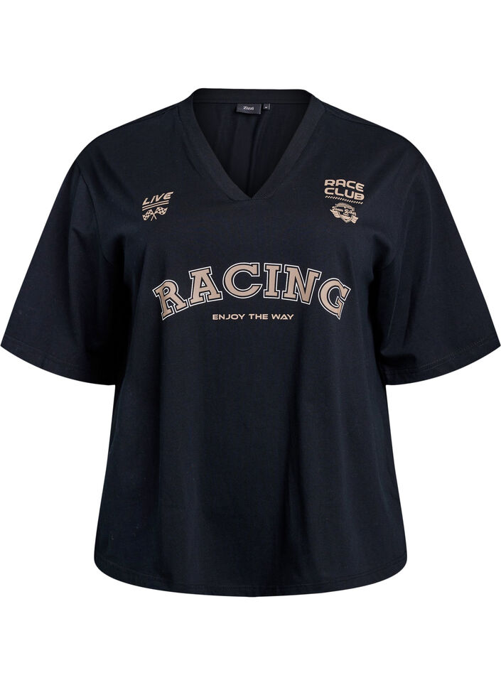 Oversized T-shirt with Racing print, Black, Packshot image number 0