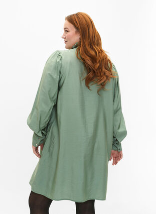 Viscose shirt dress with ruffles, Green Bay, Model image number 1