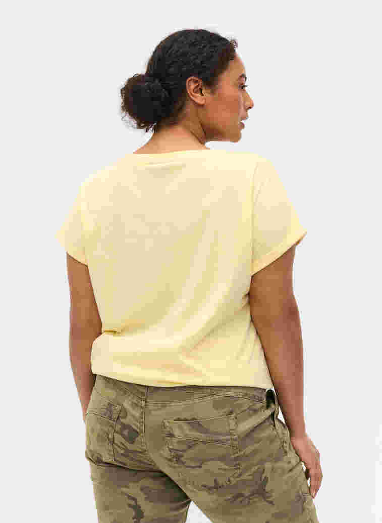 Mottled t-shirt in cotton, Pale Banana Melange, Model image number 1
