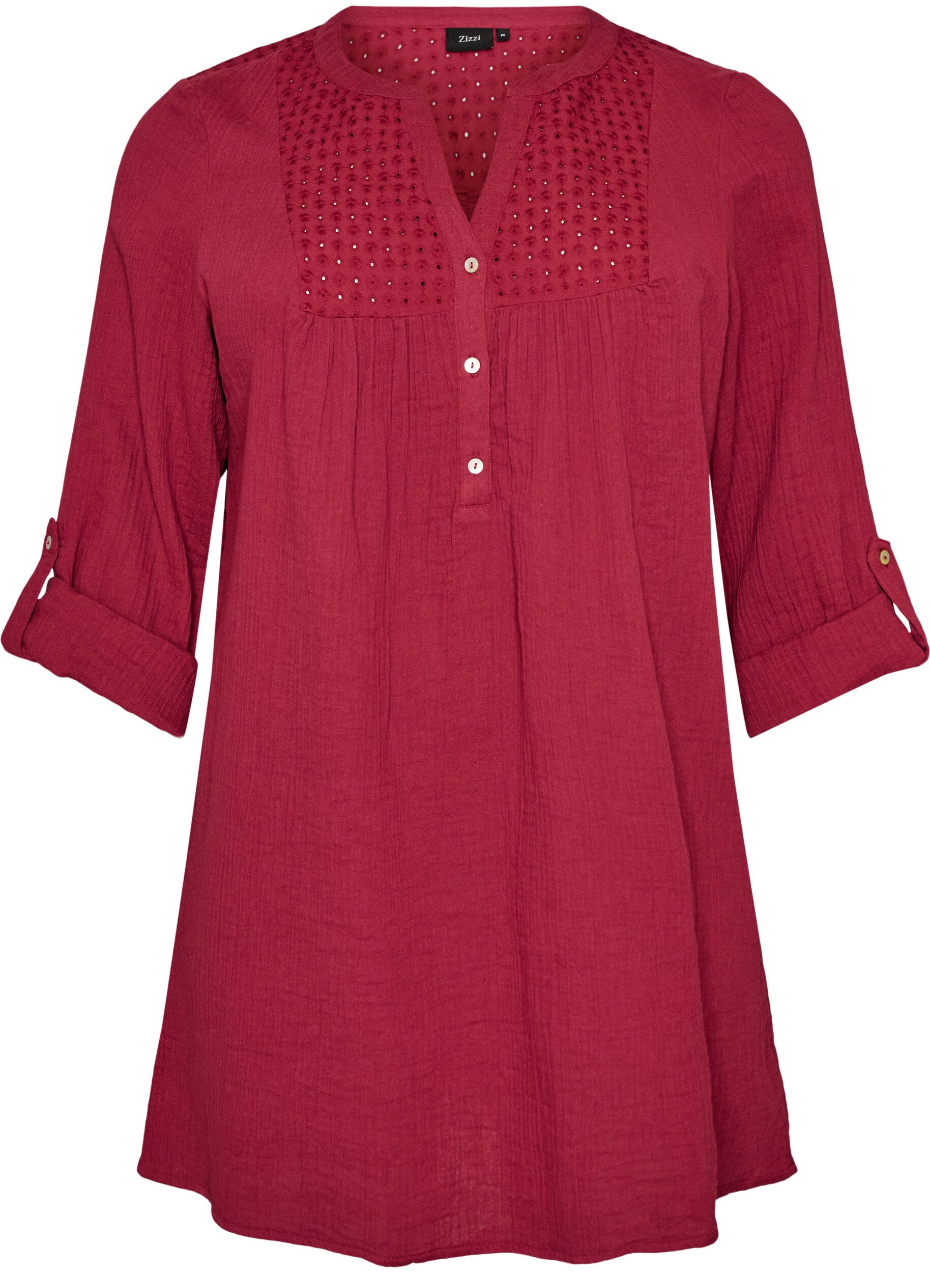 ZizzifashionCotton muslin tunic with broderie anglaise, Red, Packshot image number 0
