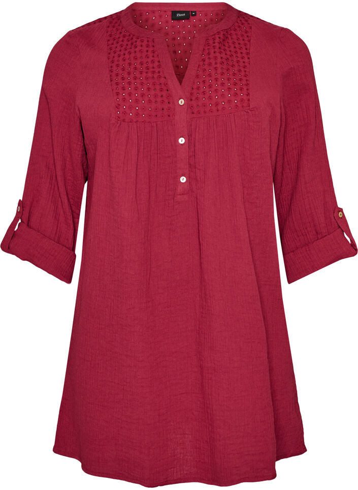 Cotton muslin tunic with broderie anglaise, Red, Packshot image number 0