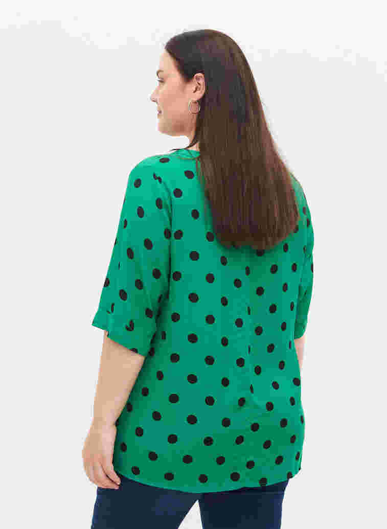 Polka dot viscose blouse, Jolly Green dot AOP, Model image number 1