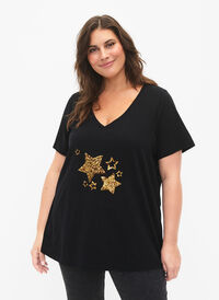 Cotton t-shirt with sequins, Black W. Star, Model