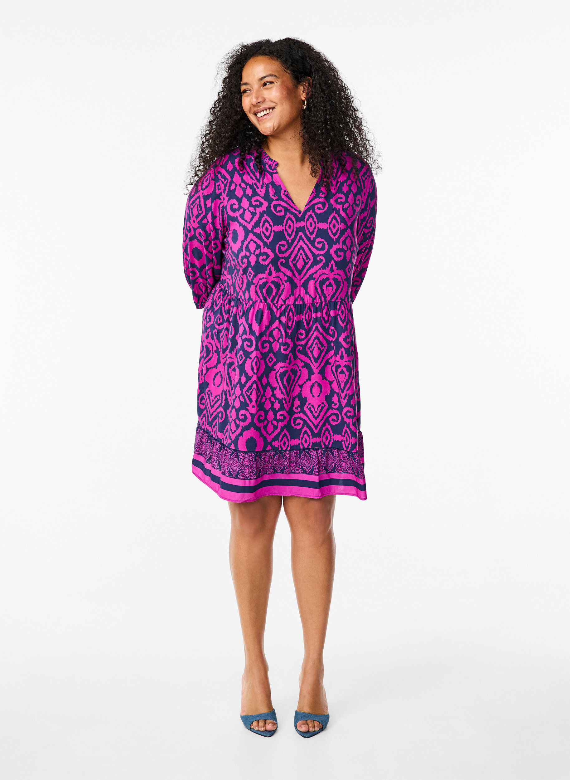 Zizzifashion Short dress with print and a-shape, Night Sky AOP, Model image number 2