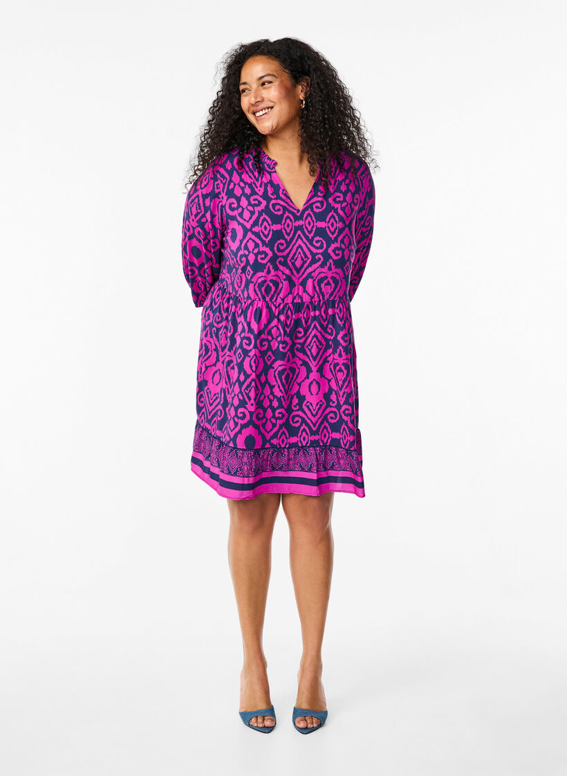 Short dress with print and a-shape, Night Sky AOP, Model image number 2