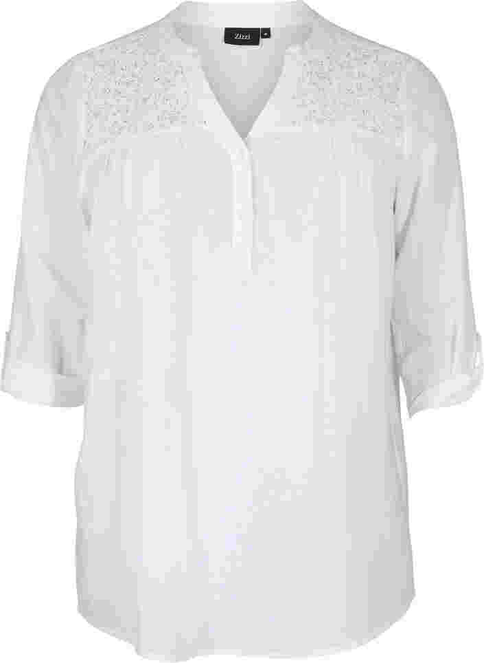 Cotton blouse with lace details, Bright White, Packshot image number 0