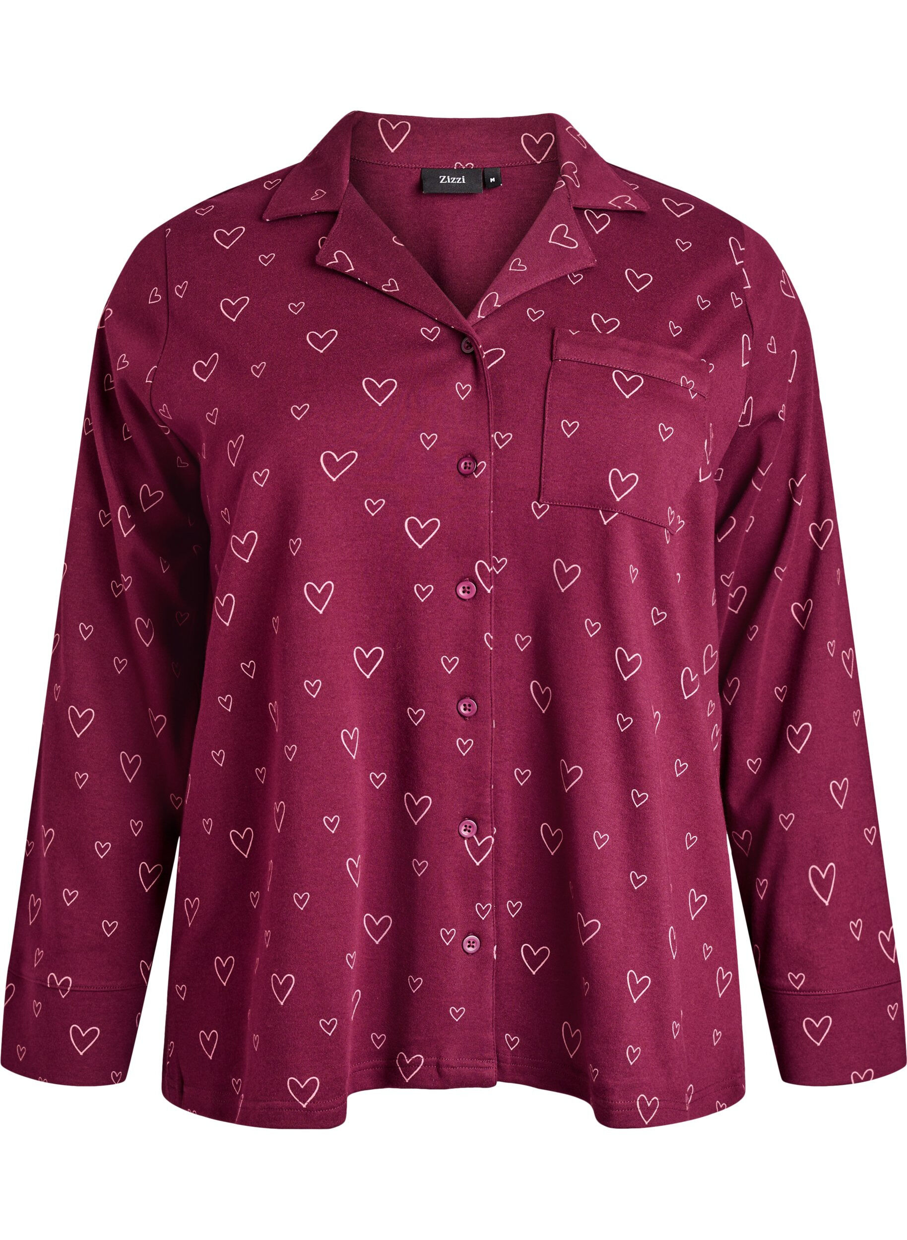 ZizzifashionCotton pyjama shirt with chest pocket, Red, Packshot image number 0