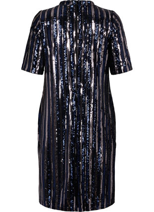 Short sleeved sequin dress with slit, Evening Blue Stripe , Packshot image number 1