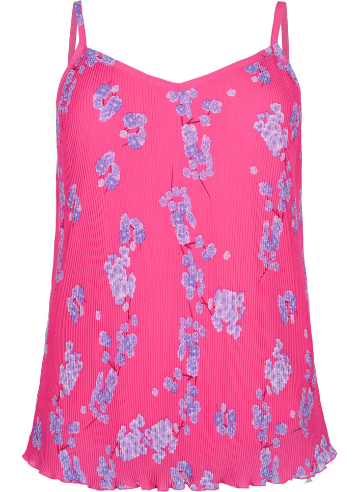 Pleated sleeveless top, Beetroot Purple AOP, Packshot image number 0