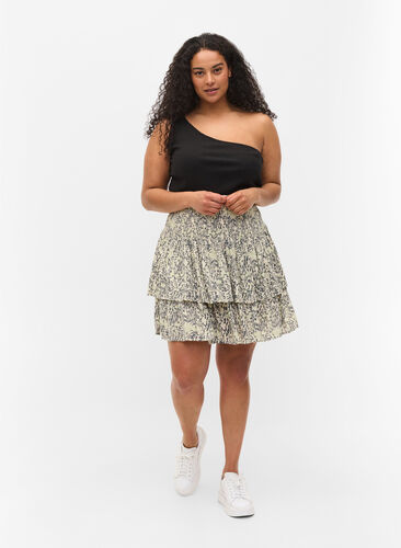Printed viscose skirt with smock, Balsam Green AOP, Model image number 0