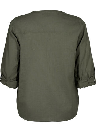 Cotton shirt blouse with v-neck, Thyme, Packshot image number 1
