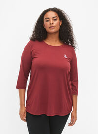 Workout top with 3/4 sleeves, Cordovan, Model