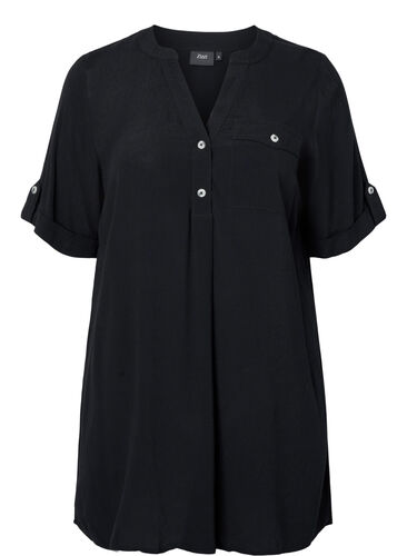 Short-sleeved viscose tunic, Black, Packshot image number 0