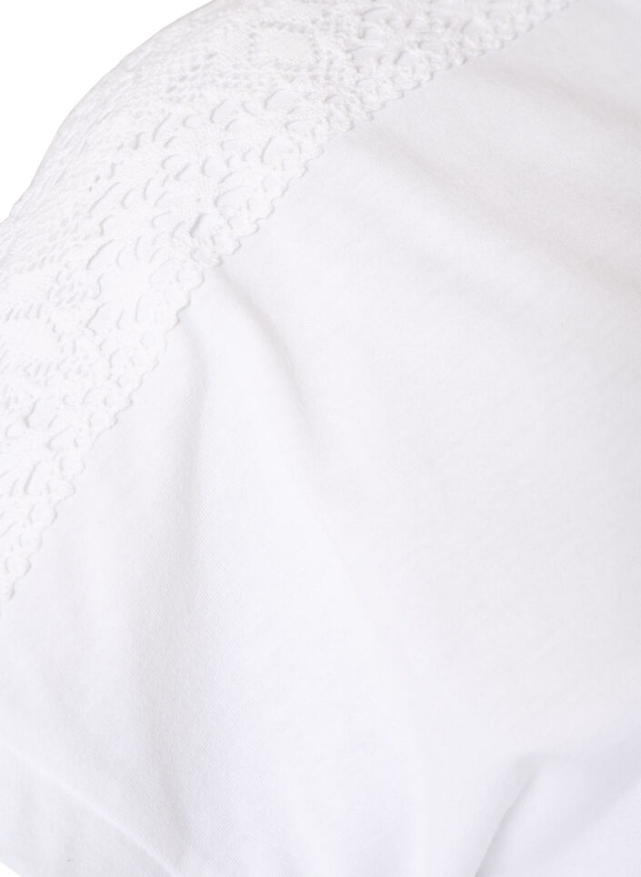 Cotton T-shirt with crochet detail, White, Packshot image number 3