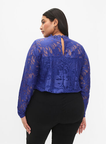 Long-sleeved lace blouse, Deep Ultramarine, Model image number 1