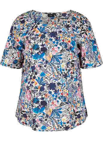 Floral blouse in cotton with short sleeves