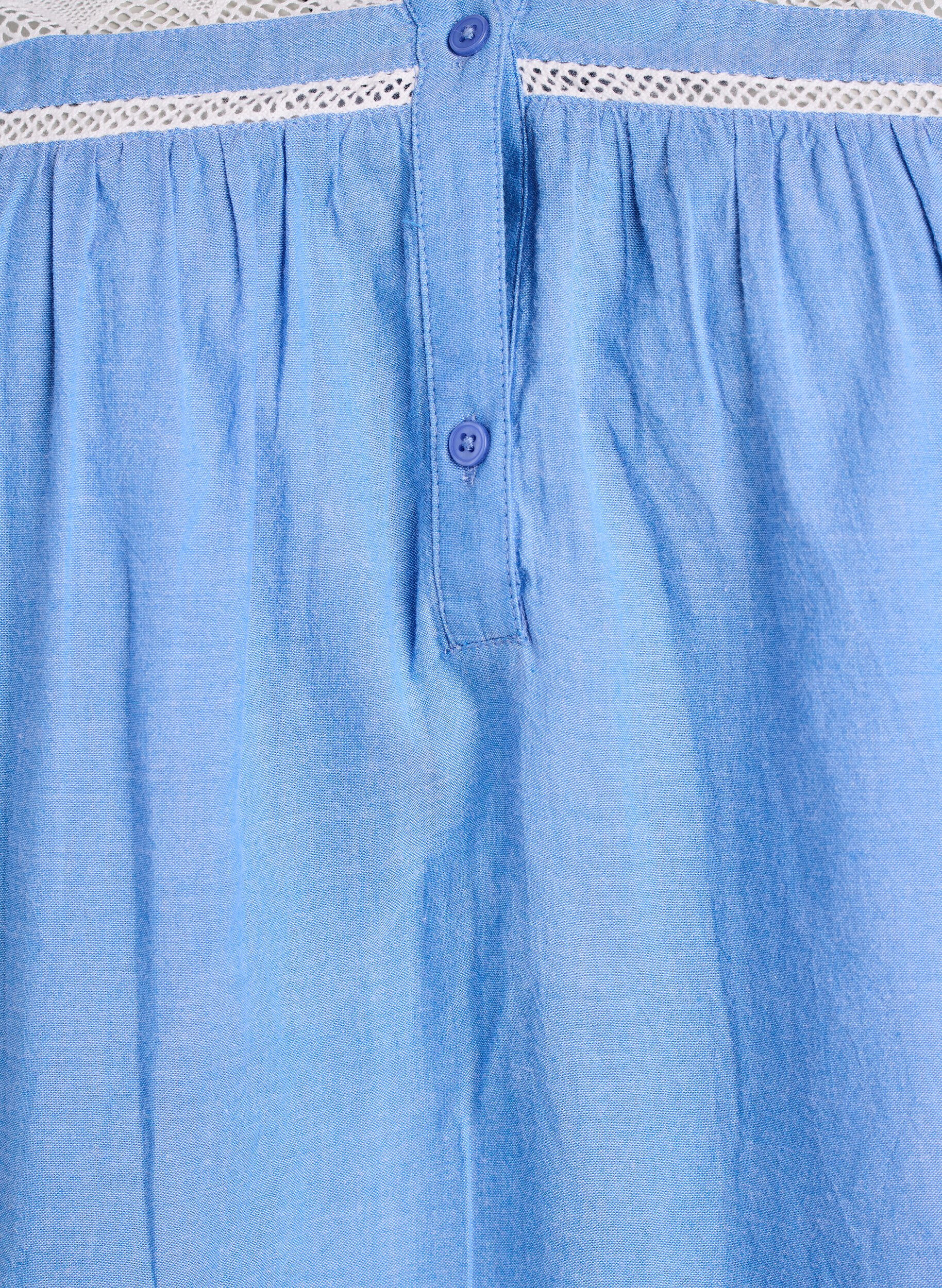 ZizzifashionSleeveless cotton blouse with ruffle edges, Light Blue, Packshot image number 2