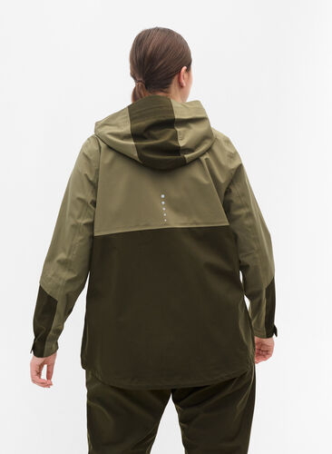 Waterproof shell jacket with hood and reflectors, Forest Night Comb, Model image number 1