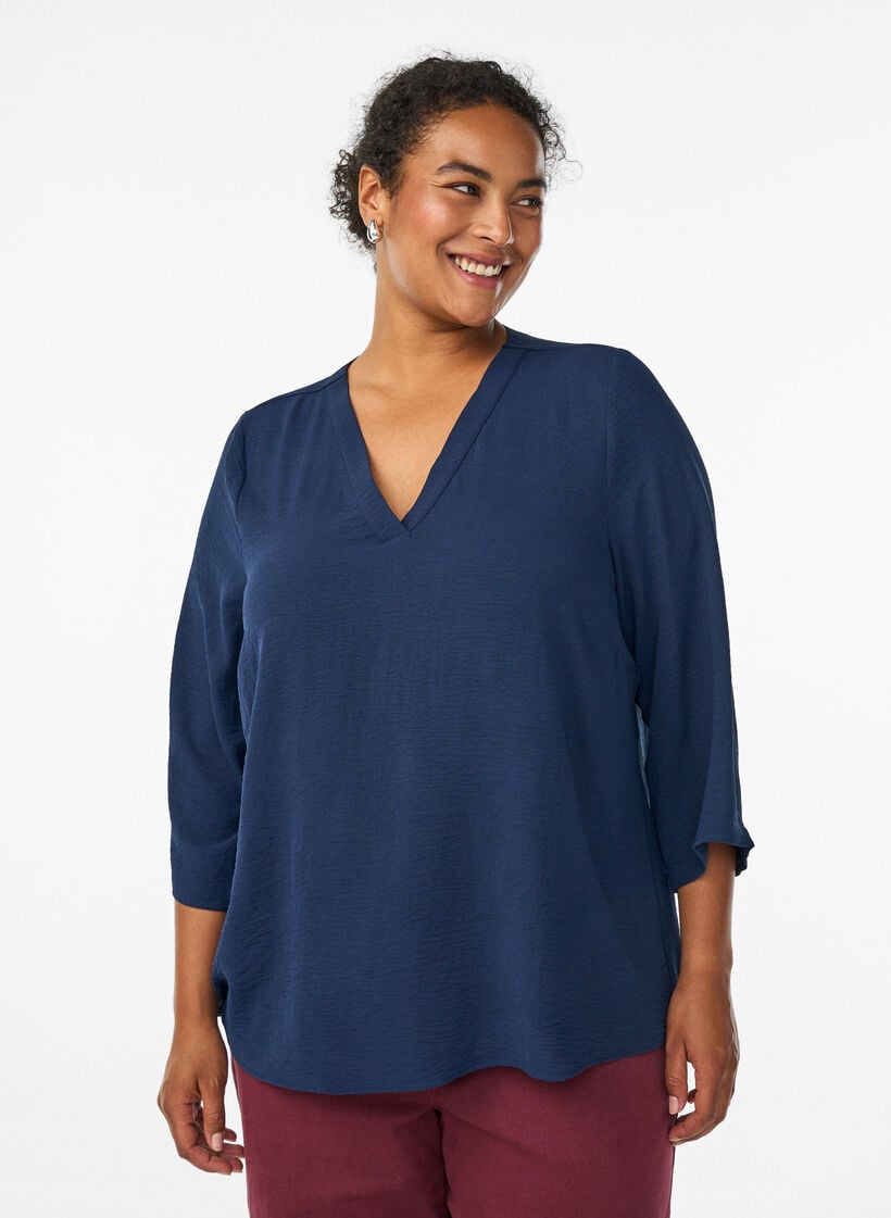 Blouse with 3/4 sleeves, Blue, Model image number 0