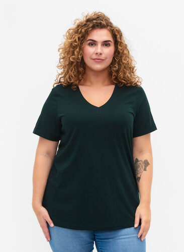Cotton t-shirt with v-neck, Scarab, Model image number 0