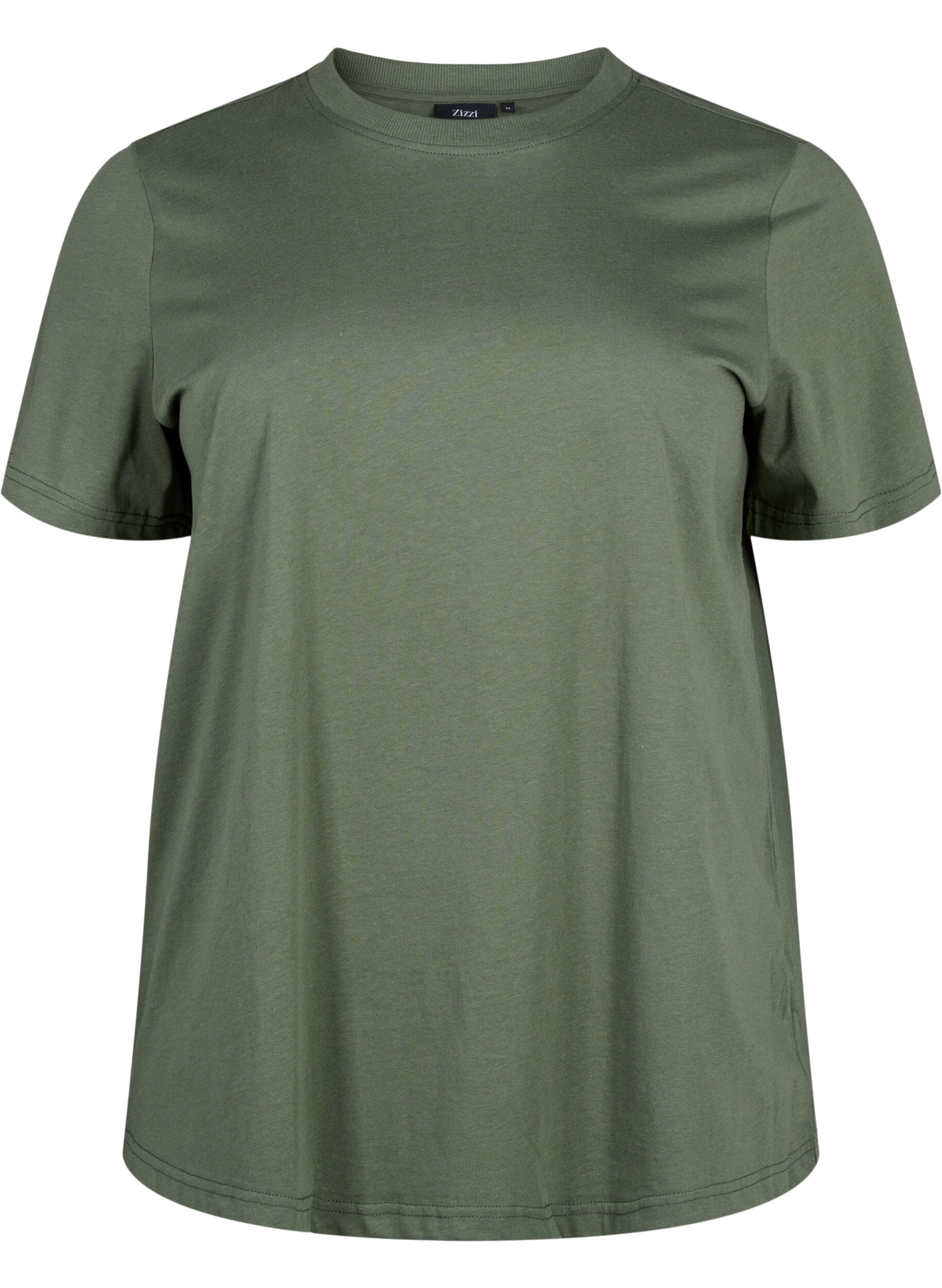 Zizzifashion Basic cotton T-shirt with round neck, Green, Packshot image number 0