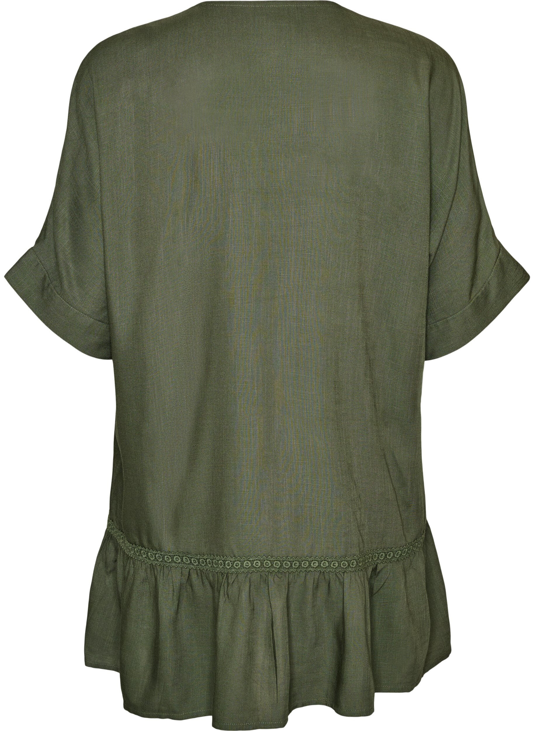 ZizzifashionViscose tunic with buttons and frill hem, Green, Packshot image number 1