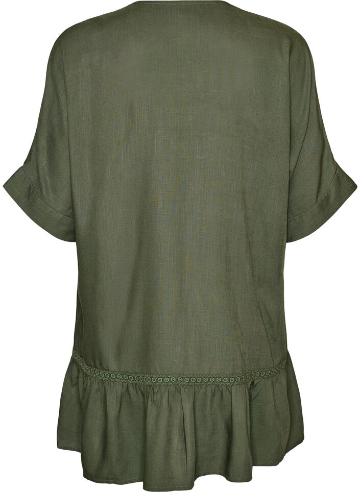 Viscose tunic with buttons and frill hem, Green, Packshot image number 1