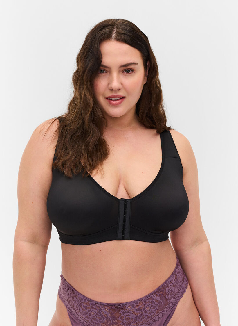 Bra with front closure, Black, Model image number 0
