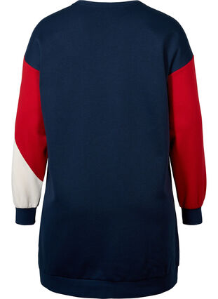 Long sweatshirt with colorblock pattern, Navy Color Block, Packshot image number 1