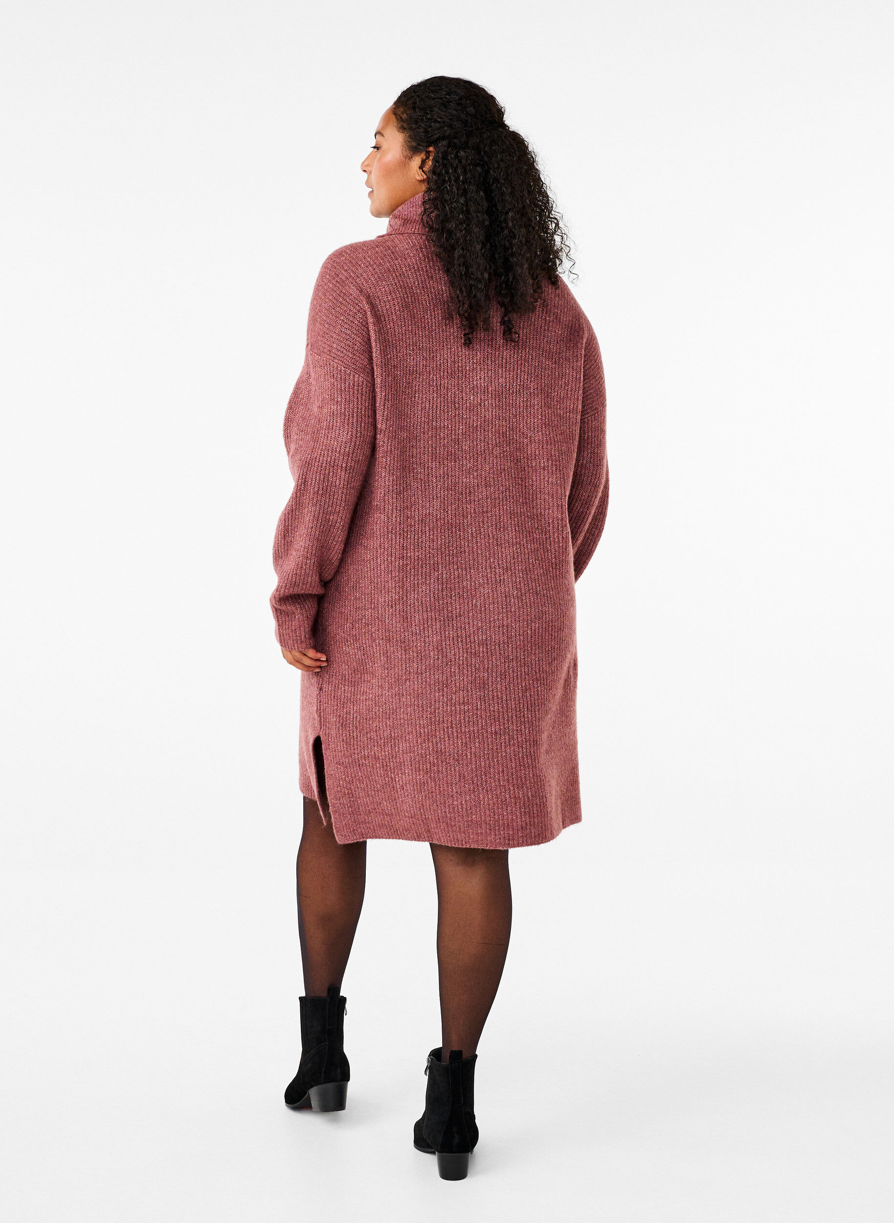 ZizzifashionKnitted dress with turtleneck, Red, Model image number 2