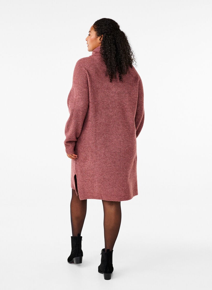 Knitted dress with turtleneck, Red, Model image number 2