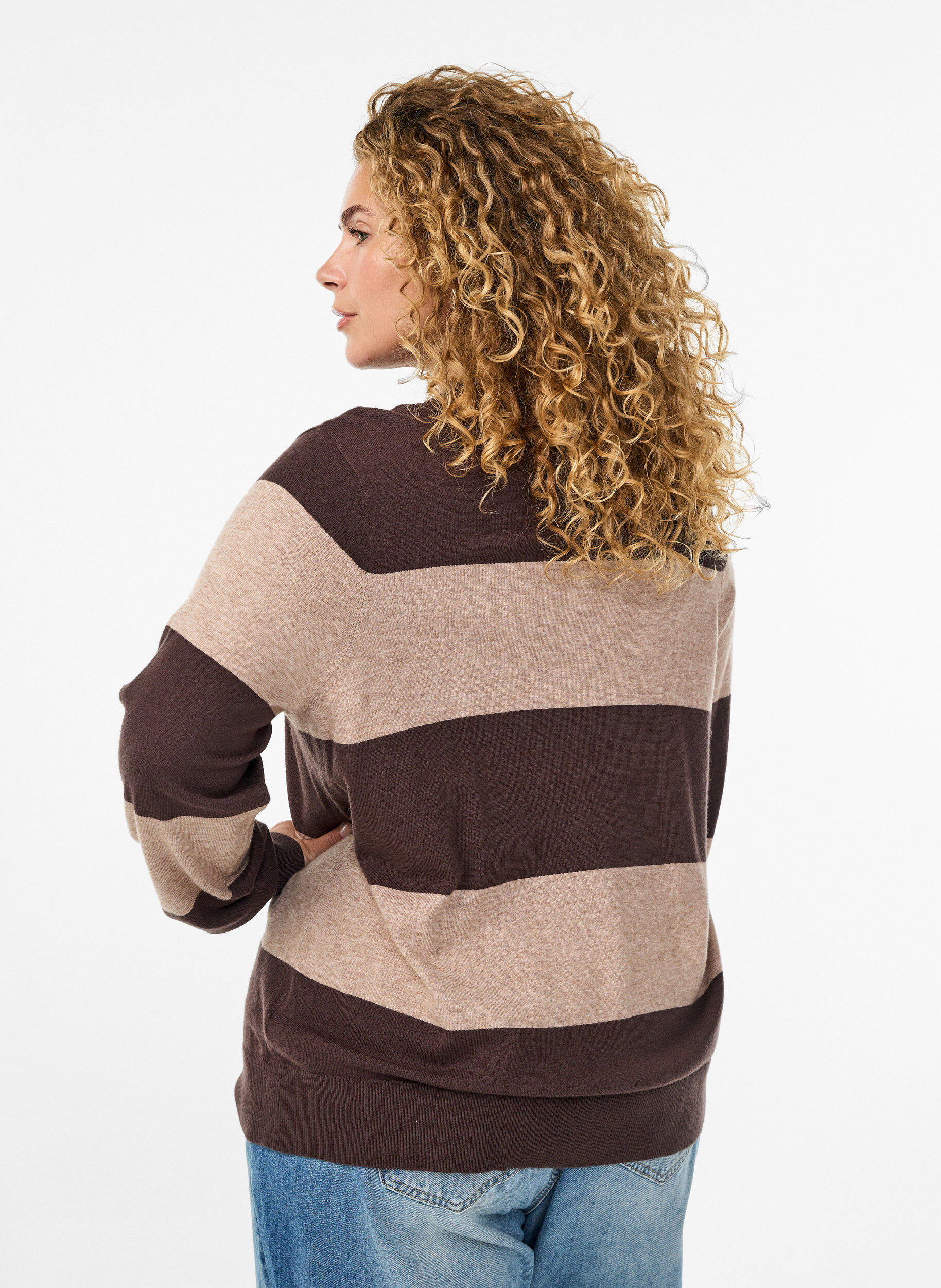 Zizzifashion Knit blouse with collar, Brown, Model image number 2