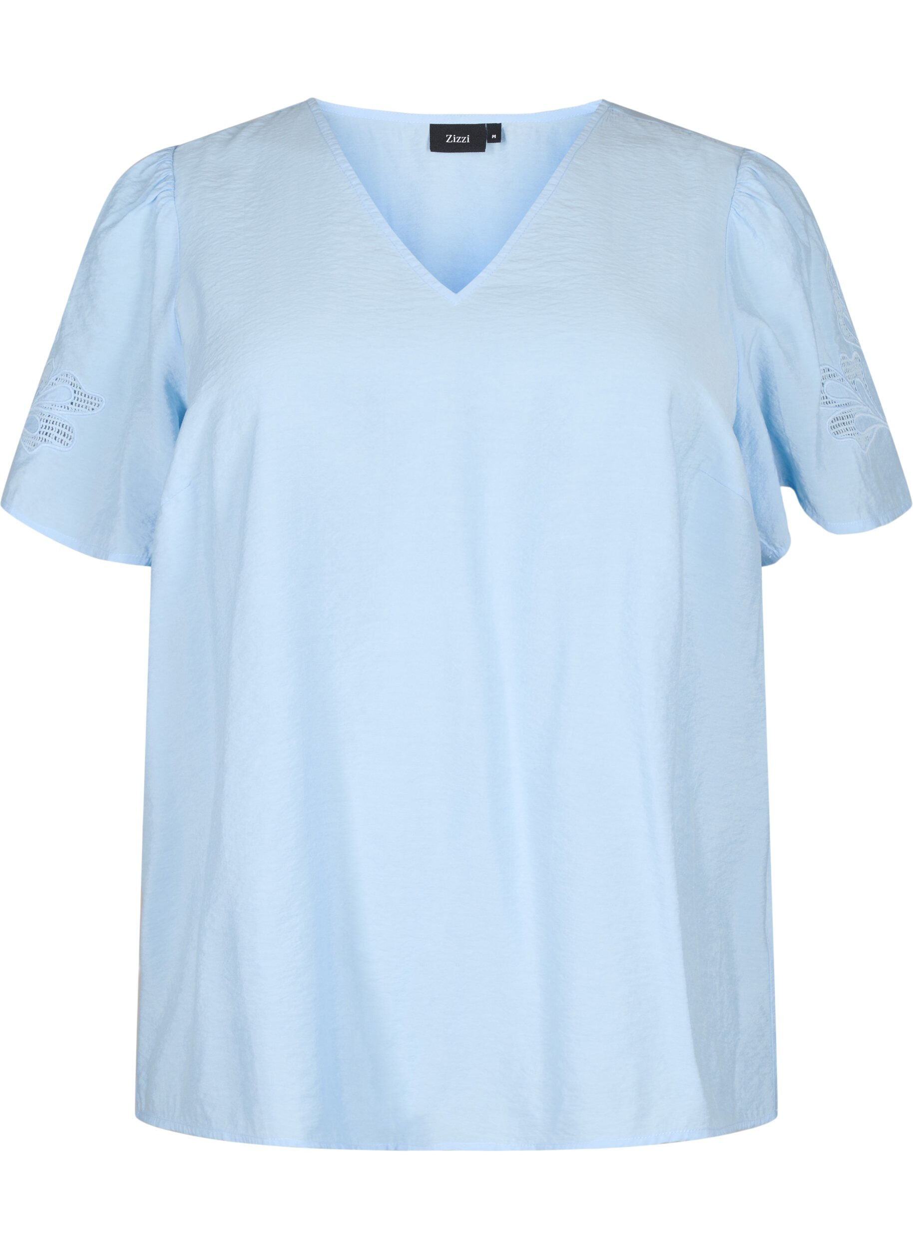 Short sleeve viscose blouse with embroidery