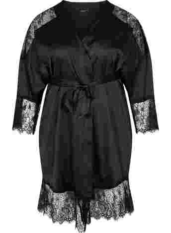 Dressing gown with lace details and tie belt