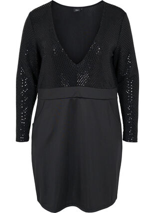 Tight-fitting dress with glitter structure, Black, Packshot image number 0