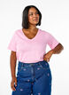 Short sleeve basic t-shirt with v-neck, Pink, Model image number 0