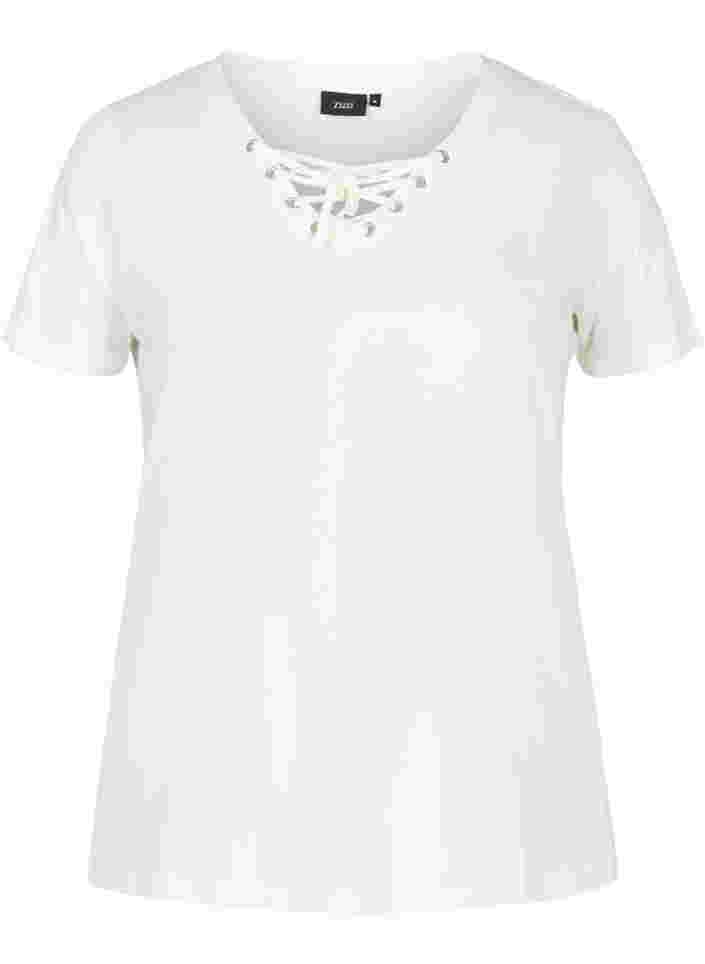 Organic cotton t-shirt with tie-string detail, Warm Off-white, Packshot image number 0