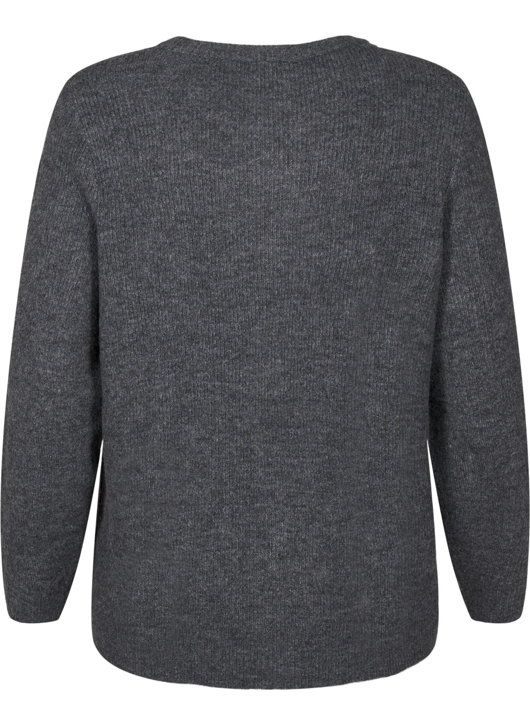 Zizzifashion Melange sweater with round neck, Dark Grey Black Mel., Packshot image number 1
