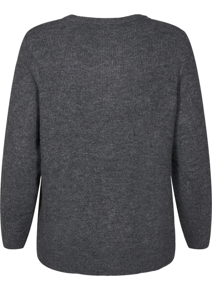 Melange sweater with round neck, Dark Grey Black Mel., Packshot image number 1