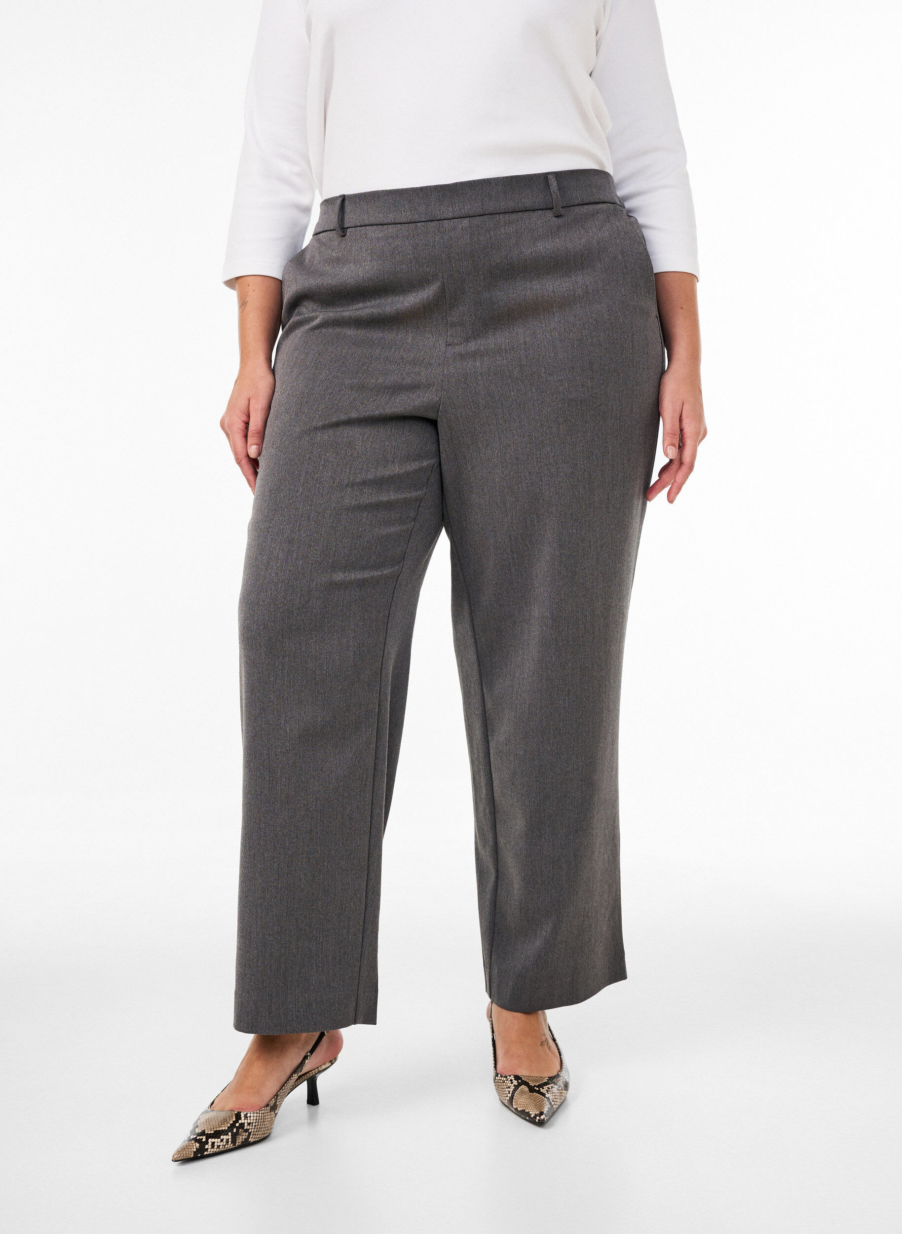 ZizzifashionHigh-waisted tailored trousers with straight fit, Dark Grey, Model image number 2