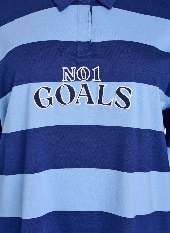 Striped polo shirt with embroidered text, Light Blue, Packshot image number 2
