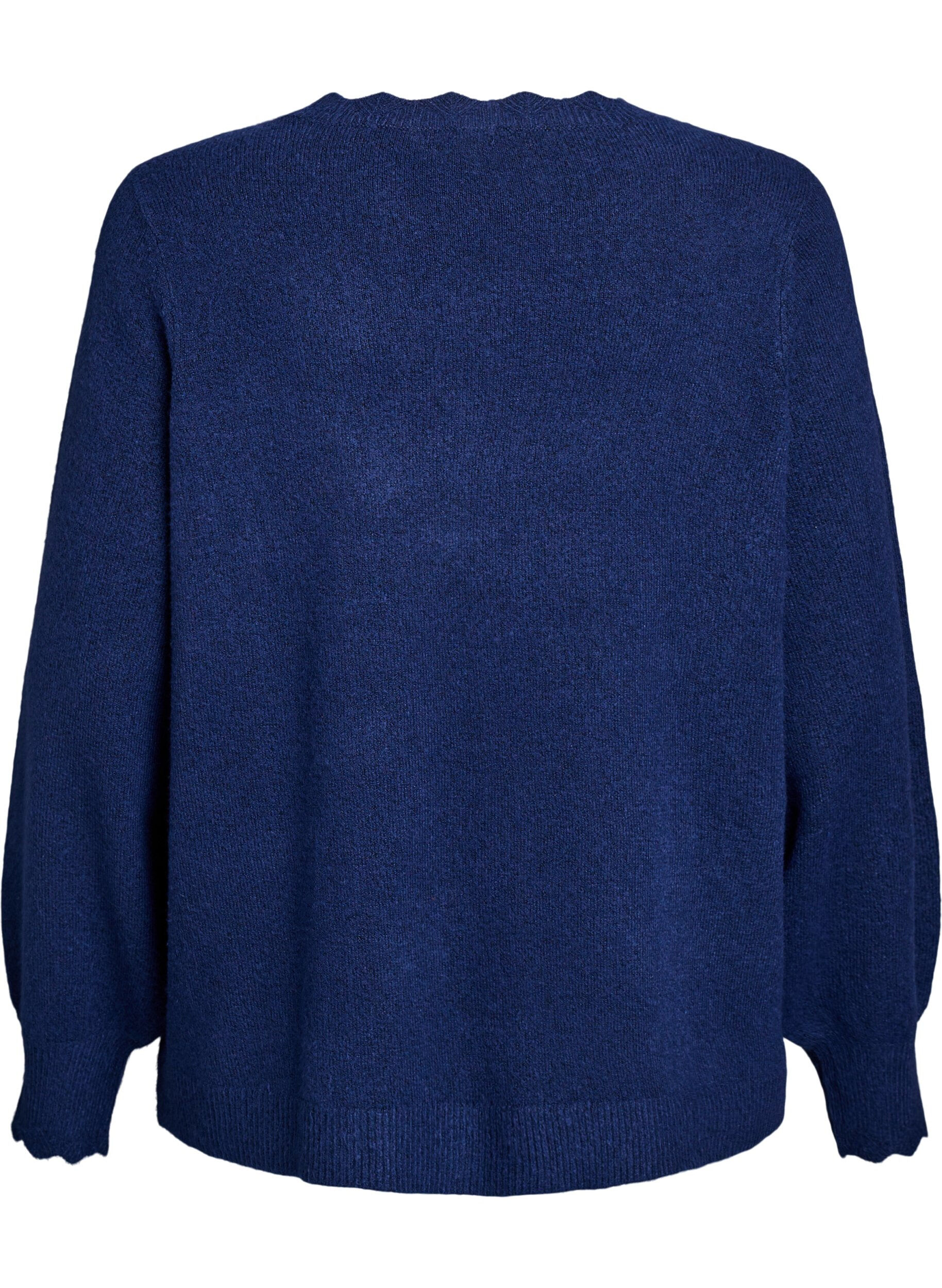 Zizzifashion Knitted blouse with wavy edges, Blue, Packshot image number 1