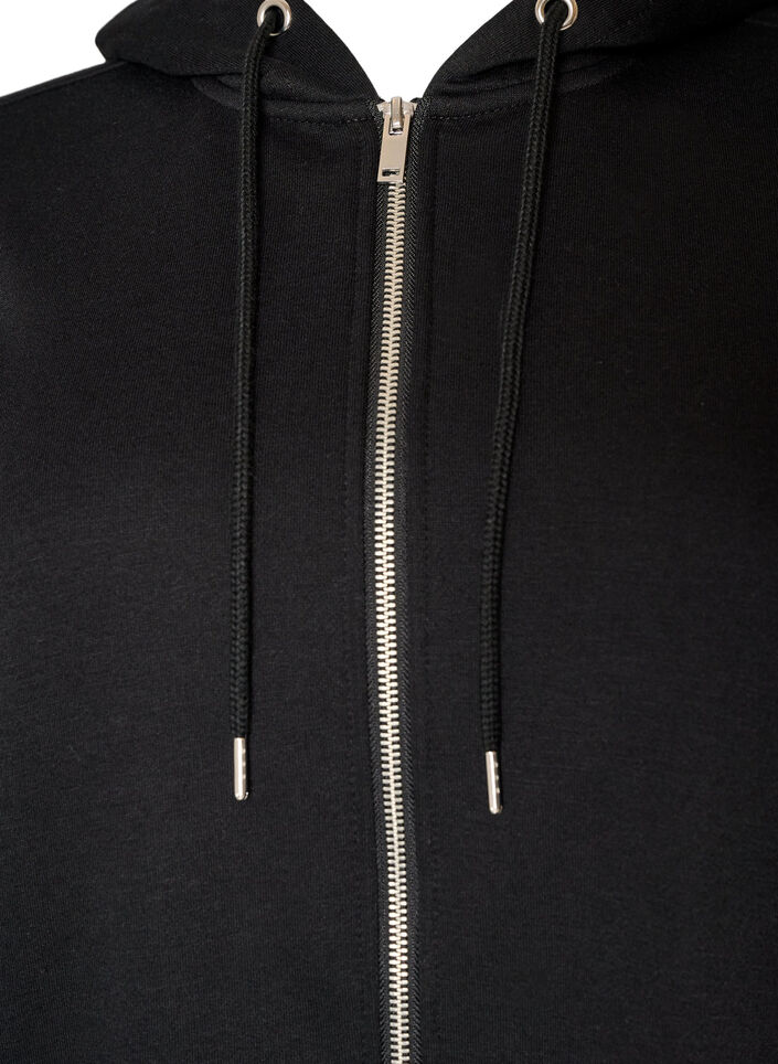 Long hoodie with zip and pockets, Black, Packshot image number 2