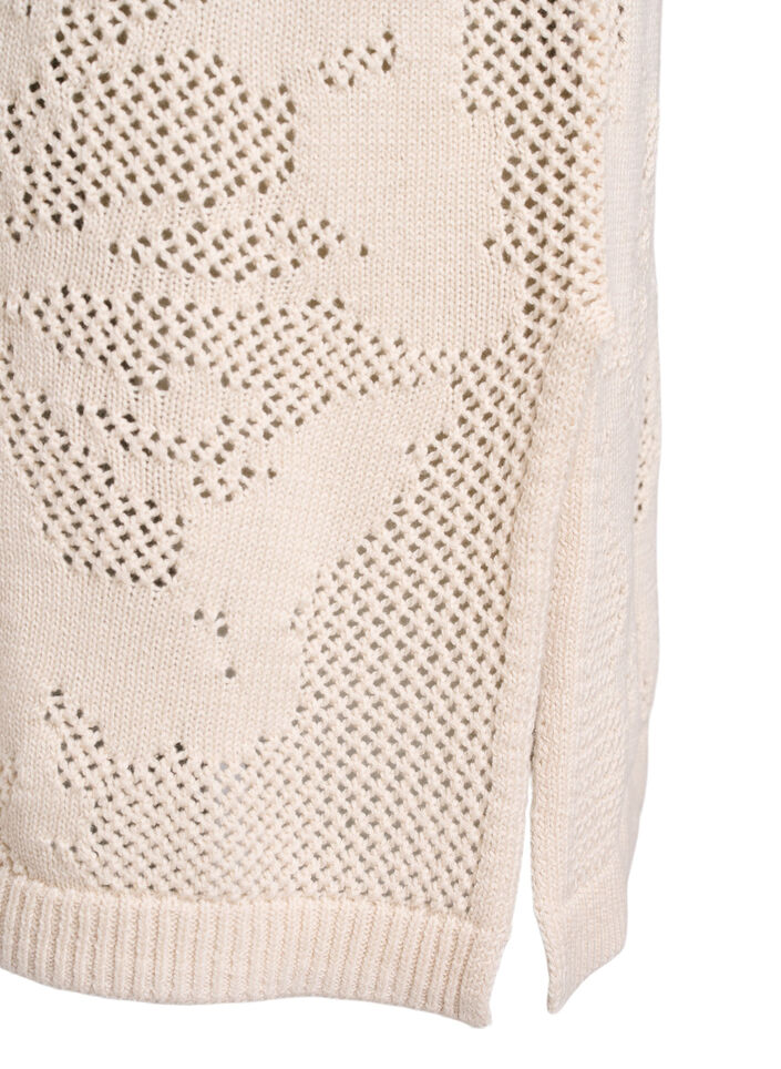 Knitted dress with openwork pattern and 3/4 sleeves, Beige, Packshot image number 3