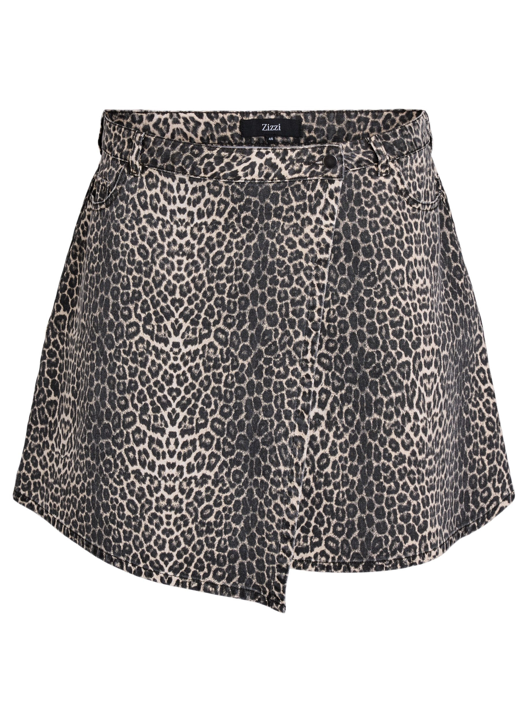ZizzifashionShort denim skirt with leopard print and an A-line shape, Brown, Packshot image number 0